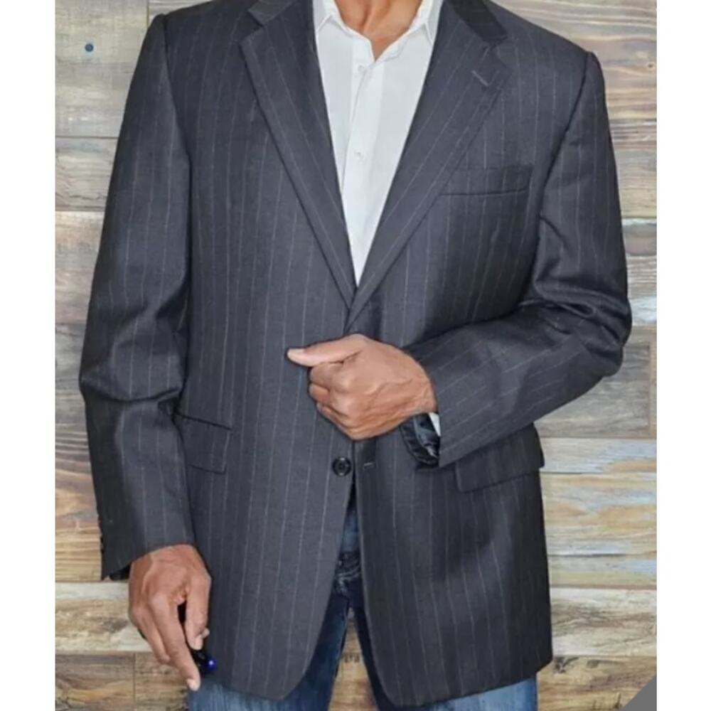 Hickey Freeman 100% Wool Charcoal Gray Pin Striped Blazer Sport Jacket 44R New